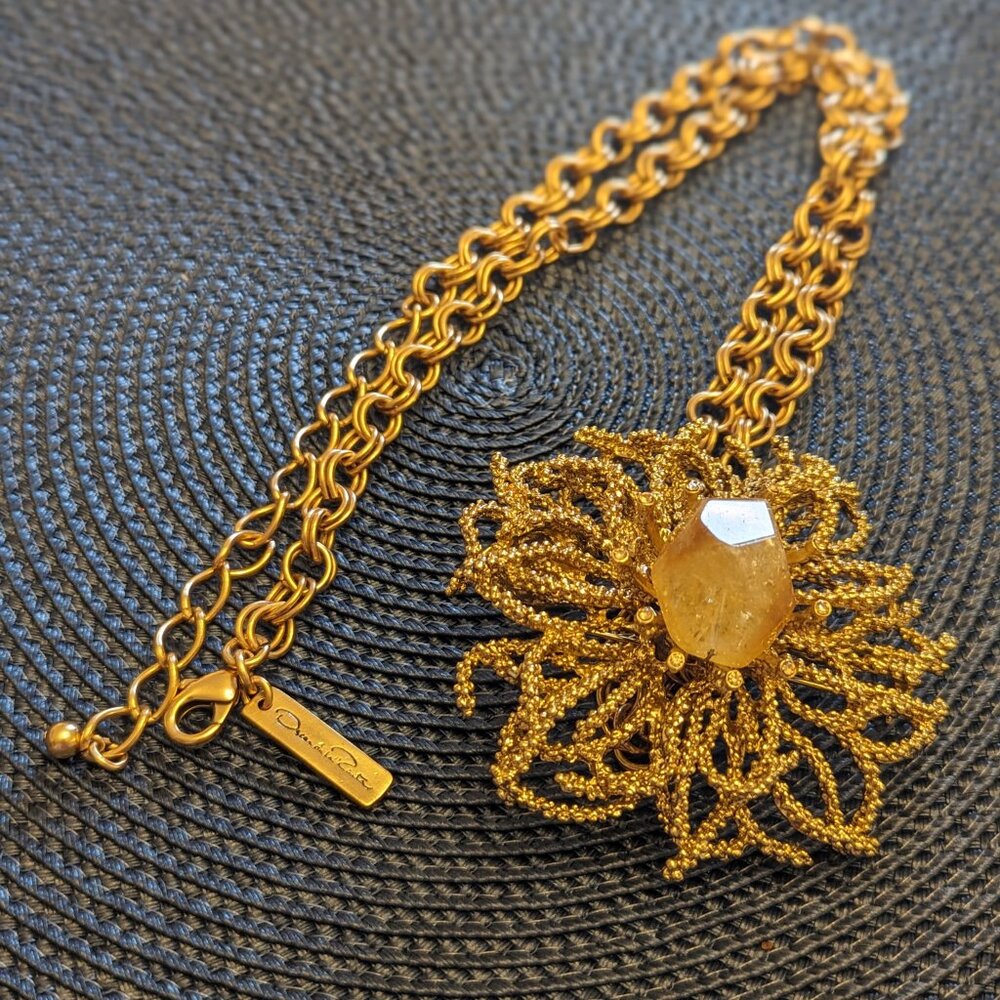 Oscar de la Renta Gold Brooch Necklace (Removable)